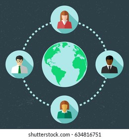 Networking concept with diverse and multicultural people around the globe