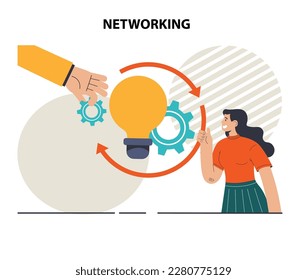 Concepto de red. Colaboración de los empleados, establecimiento de asociaciones que trabajan a través de Internet. Personajes de Office publicando y compartiendo ideas o contenido en línea. Ilustración plana del vector