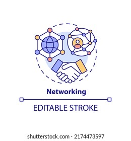 Networking concept icon. Essential life skill abstract idea thin line illustration. Building connections. Communication. Isolated outline drawing. Editable stroke. Arial, Myriad Pro-Bold fonts used