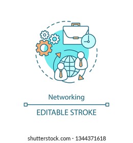 Networking concept icon. Staff management. Teamwork and partnership idea thin line illustration. Vector isolated outline drawing. Editable stroke