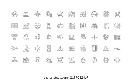 Networking concept illustration, linear icons, line signs set, vector collection