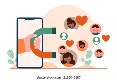 Conjunto de conceptos de red. Colaboración popular, establecimiento de conexiones globales. Personajes trabajando en equipo a través de las redes sociales. SMM y comunicación comercial. Ilustración vectorial plana