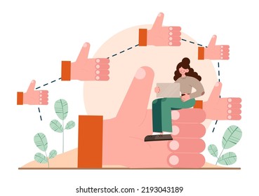 Conjunto de conceptos de red. Colaboración popular, establecimiento de conexiones globales. Personajes trabajando en equipo a través de las redes sociales. SMM y comunicación comercial. Ilustración vectorial plana