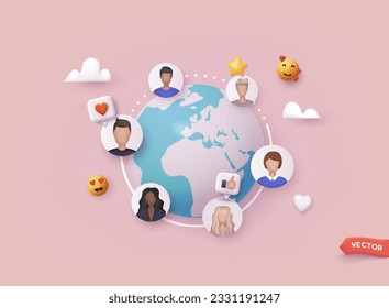 Networking concept. Social contacts of people connected by nodes and lines. 3D Web Vector Illustrations.