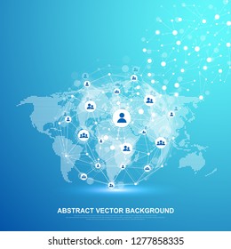 Networking connection concept abstract technology. Global network connections with points and lines. Big data visualization. Futuristic infographic. Vector illustration.