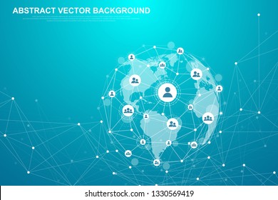 Networking connection concept abstract technology. Global network connections with points and lines. Big data visualization. Futuristic infographic. Vector illustration.