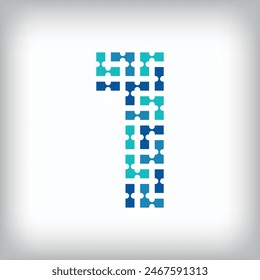 Networking connection number 1 logo. Creative communication blue tone graphics. Media, digital and technology company. Vector