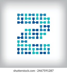 Logotipo de conexión de red número 2. Gráficos de tono azul de comunicación creativa. Empresa de medios, digital y tecnología. Vector