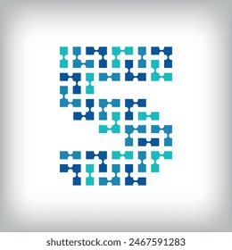 Logotipo de conexión de red número 5. Gráficos de tono azul de comunicación creativa. Empresa de medios, digital y tecnología. Vector