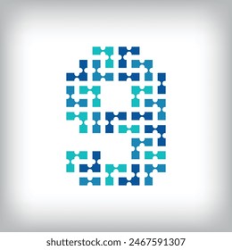 Logotipo de conexión de red número 9. Gráficos de tono azul de comunicación creativa. Empresa de medios, digital y tecnología. Vector