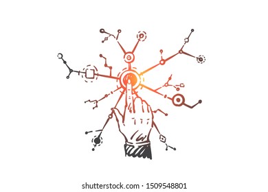 Networking, connectivity, branching concept sketch. Hand drawn isolated vector
