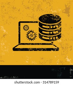 Networking and database design on grunge yellow background, grunge vector