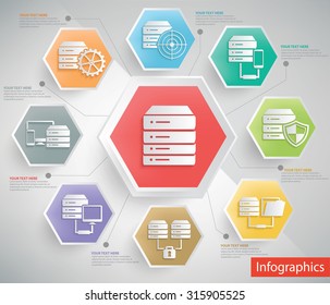 Networking and database server info graphic design,clean vector