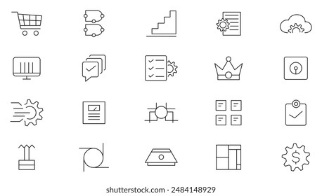 Networking digital line icon set. Business, management, configuration, monitoring system,  performance, security, digital infrastructure, machine learning outline icon collection. UI thin icon