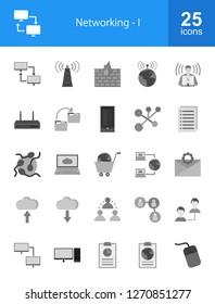 Networking Flat Greyscale Icons