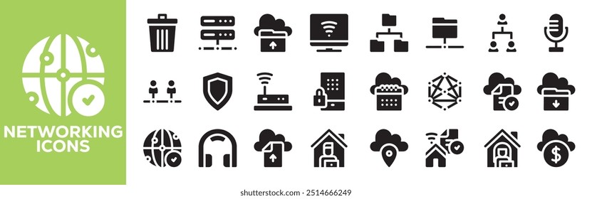 Networking flat icons set. Connection, events, inclusion, referral, community, online networking icons and more signs