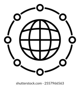 Networking, globe round line vector icon with editable stroke