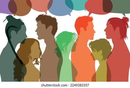 Networking and Group of diverse people profile. Group of multi-ethnic people. Speech bubble