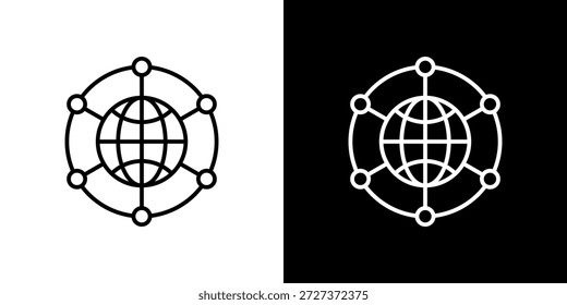 Ícone de rede com contorno em preto e branco.