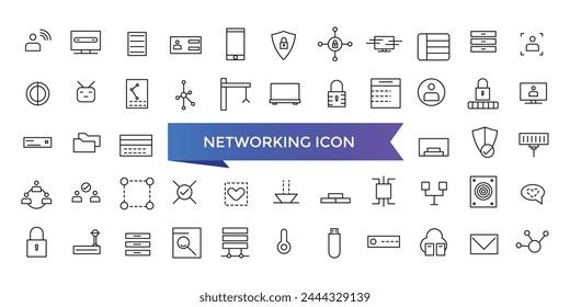 Networking icon collection. Related to network, connections, relationship, online networking, community, events and social network icons. Line icon set.