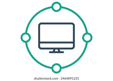 networking icon. computer with network. icon related to information technology. line icon style. technology element vector illustration