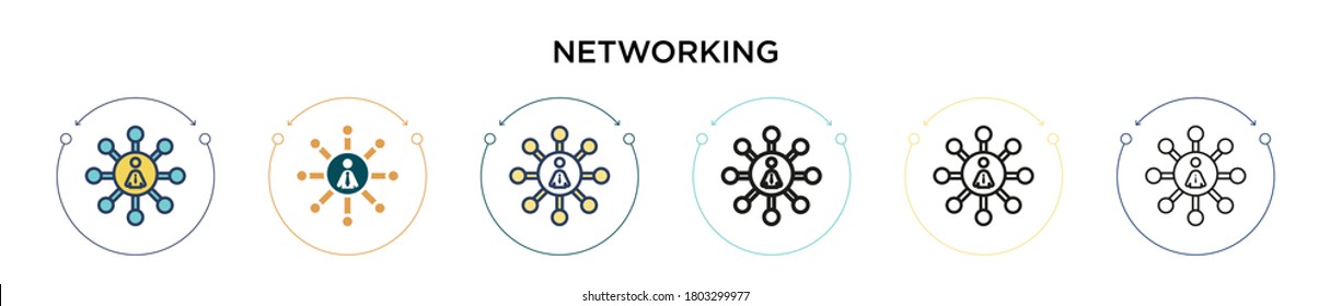 Networking icon in filled, thin line, outline and stroke style. Vector illustration of two colored and black networking vector icons designs can be used for mobile, ui, web