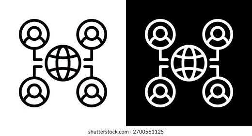 Icono de red de línea de estilo blanco y negro