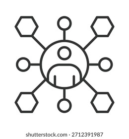 Ícone de rede em design de linha. rede, conexão, pessoas, estrutura, colaboração, comunicação, comunidade no vetor de fundo branco. rede ícone de curso editável