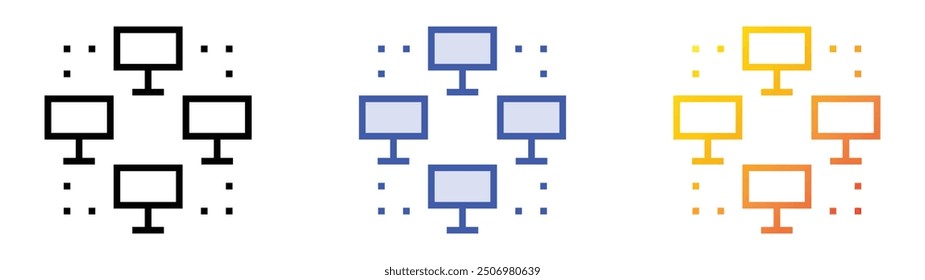 icono de red. Lineal, relleno azul y diseño de estilo degradado aislado sobre fondo blanco