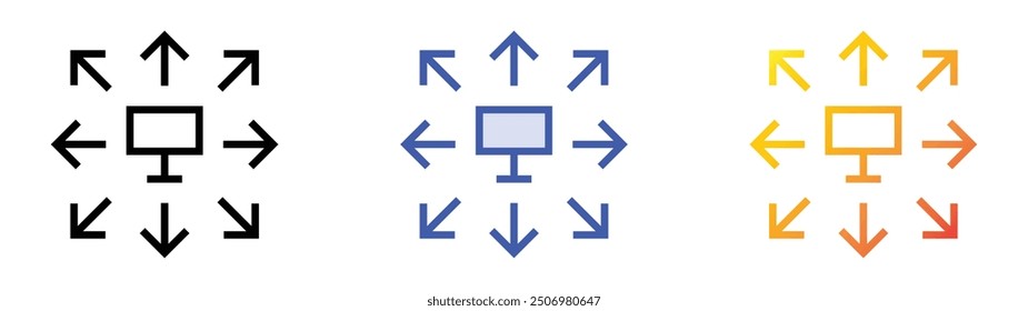 icono de red. Lineal, relleno azul y diseño de estilo degradado aislado sobre fondo blanco