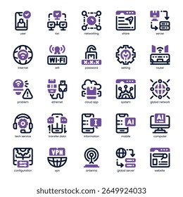 Networking Icon pack for your website, mobile, presentation, and logo design. Networking Icon dual tone design. Vector graphics illustration and editable stroke.