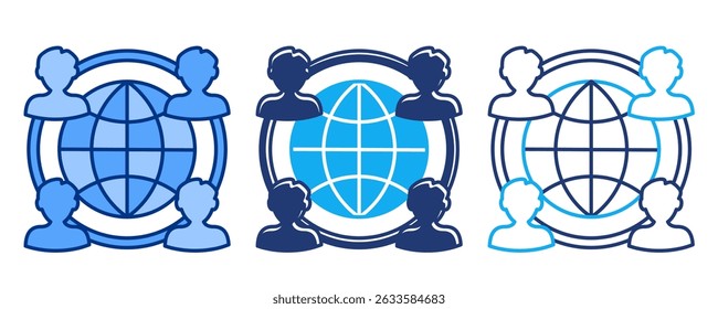 Icono de red representado por globo, algún avatar de perfil Azul, Dualline, estilo Dualtone.