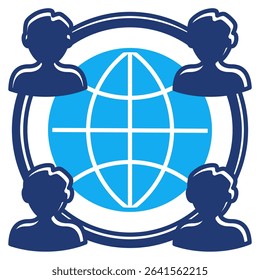 Networking icon represented by globe, some profile avatar Dualtone style.