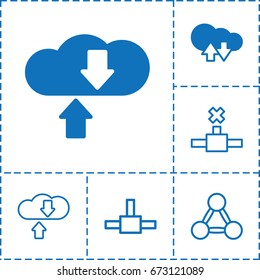 Networking icon. set of 6 networking filled and outline icons such as cloud download upload, download cloud