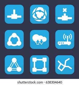 Networking icon. set of 9 filled networking icons such as connection, router, cloud download upload