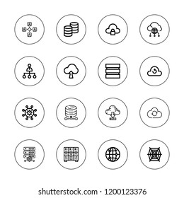 Networking icon set. collection of 16 outline networking icons with cloud computing, cloud sync, connect, database, network, server, spider web icons.