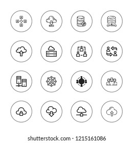 Networking icon set. collection of 16 outline networking icons with cloud computing, database, network, networking, team, server icons.