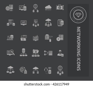 Networking icon set on clean background,vector