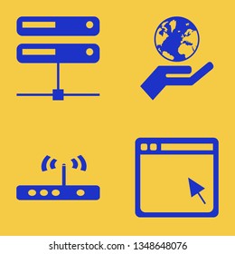 networking icon set with router, hand and globe and server vector illustration