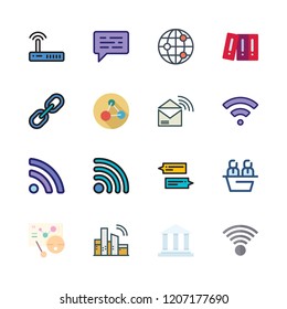 networking icon set. vector set about rss feed, worldwide, link and archives icons set.