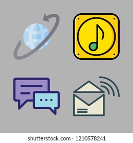 networking icon set. vector set about rss feed, music file, worldwide and chat icons set.