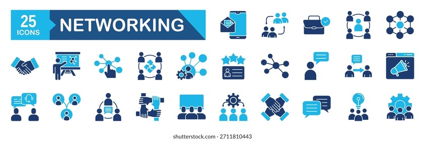 Conjunto de ícones de rede. conjunto de ícones conceito de ilustração vetorial para rede, relacionamentos humanos, seminário, social, conexão, comunidade, reunião