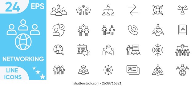 Networking icon set.community, connection, meeting, events, inclusion, collaboration, relationship, online networking and social network icons.Vector and illustrator set.