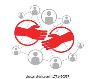 Networking icon - social network scheme - people community which contains people icons or avatars connected to each other by lines with two handshaking people