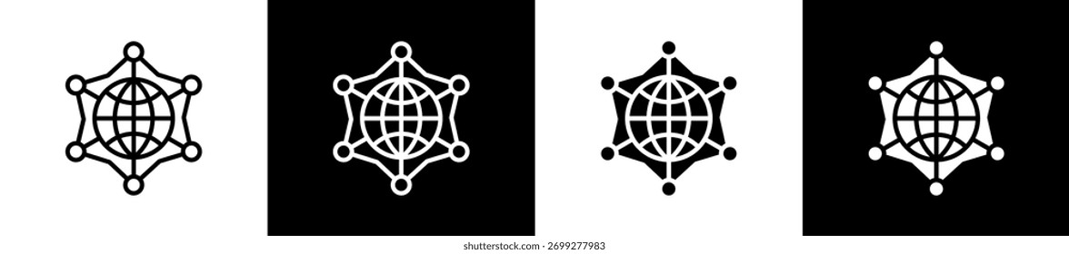 Networking icon variations in line and glyph style on black and white background