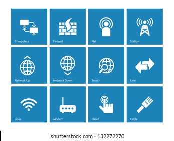 Networking Icons On Blue Background. Vector Illustration.