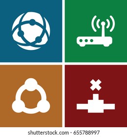 Networking icons set. set of 4 networking filled icons such as router, connection