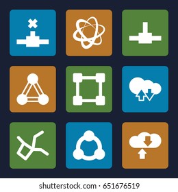 Networking icons set. set of 9 networking filled icons such as connection, cloud download upload, network connection