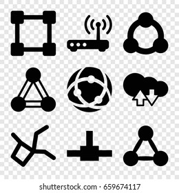 Networking icons set. set of 9 networking filled icons such as connection, router, cloud download upload