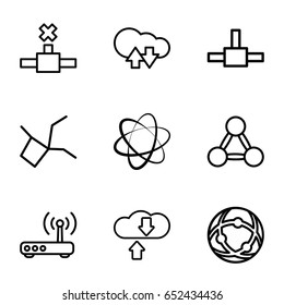 Networking icons set. set of 9 networking outline icons such as router, cloud download upload, network connection